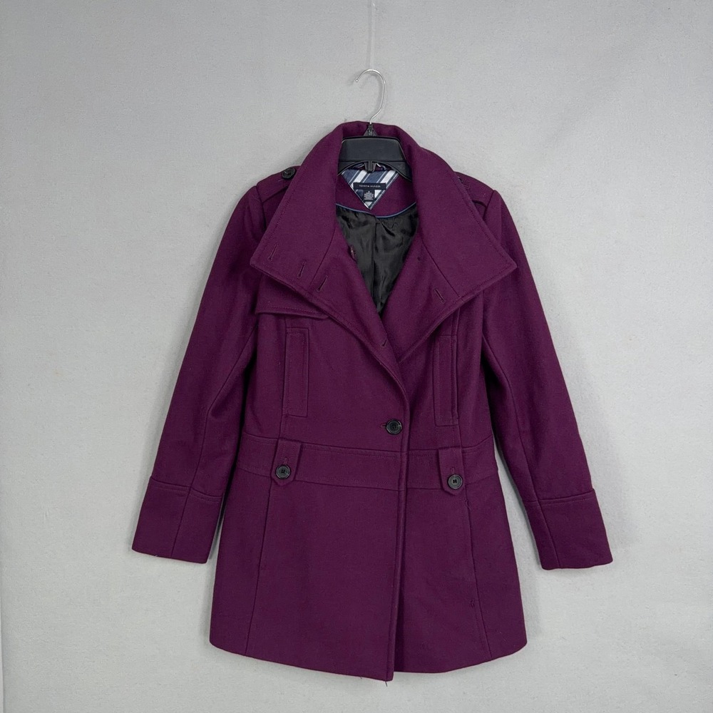 Tommy Hilfiger Coat Womens 6 Purple Wool Pea Mid Length Button Front Winter